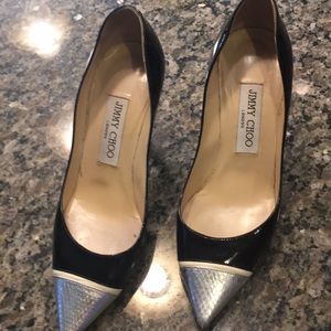 Jimmy Choo White tip on black patent leather